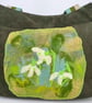 Handmade olive green fully lined cord hobo bag with hand felted floral patch
