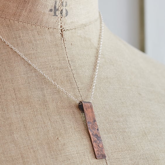 Abstract Floral Copper Bar Handmade Pendant 