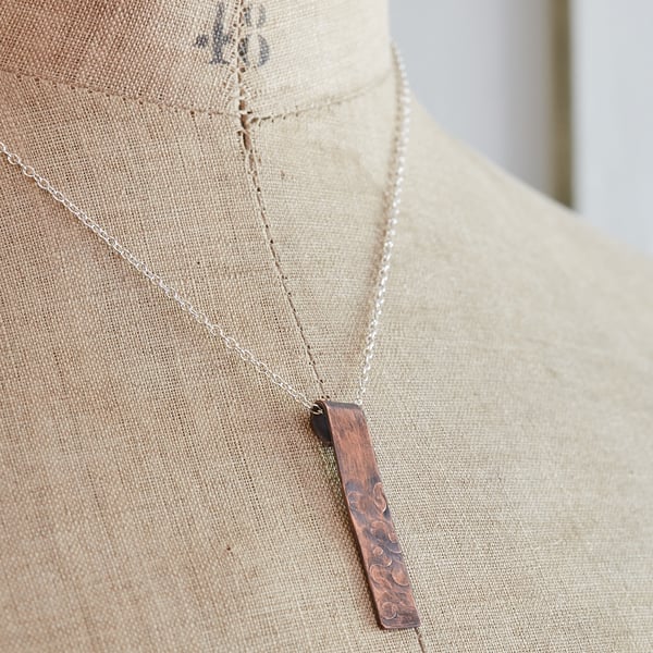 Abstract Floral Copper Bar Handmade Pendant 