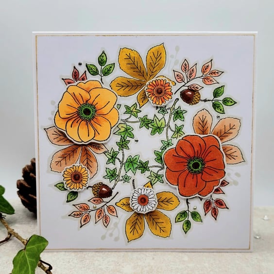 Floral blank card, handmade, flowers, ivy, all occasions