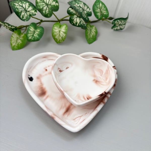 Set of 2 Blush Marbled Heart Trinket Dishes & Jewellery Trays