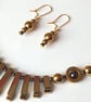 Gold Hematite Necklace & Earrings Gift Set Metallic Gold Plated Tapered - Image 1