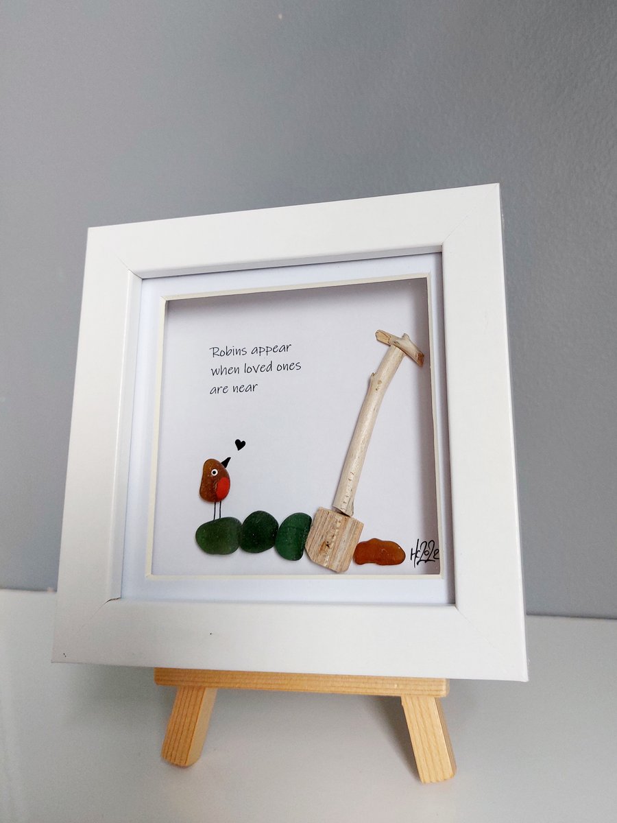 Robins appear when loved ones are near - sea glass artwork - thoughtful gift