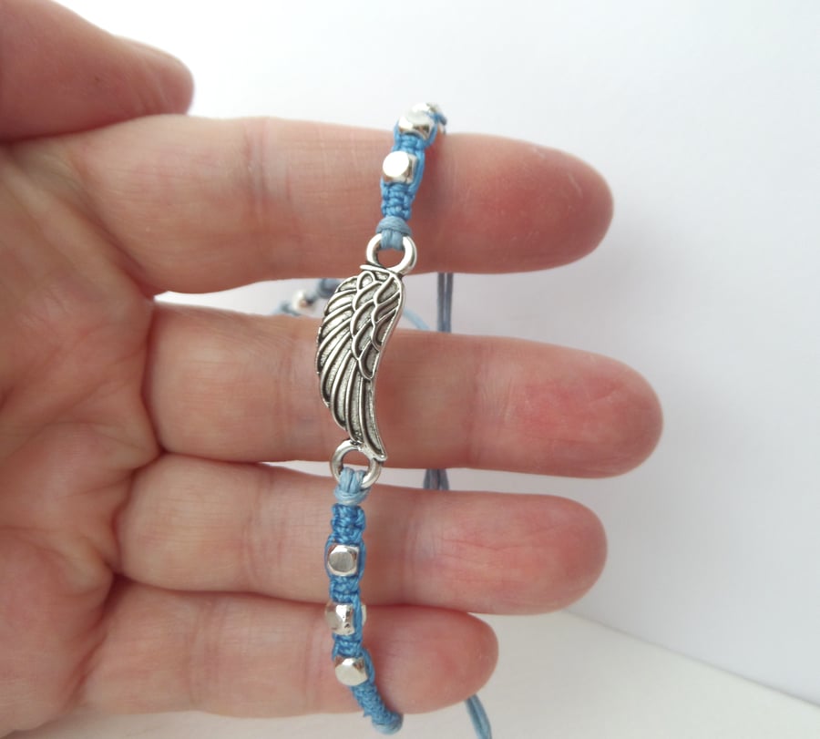 Angel Wing Bracelet, Cotton Cord Beaded Macramé bracelet Adjustable