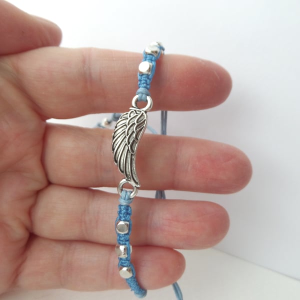 Angel Wing Bracelet, Cotton Cord Beaded Macramé bracelet Adjustable