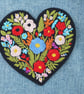 Black Floral Love Heart Embroidered Patch Iron On Sew On Badge - Image 3