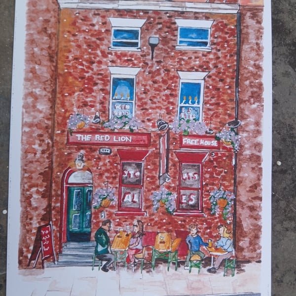 The Red Lion Pub watercolour print