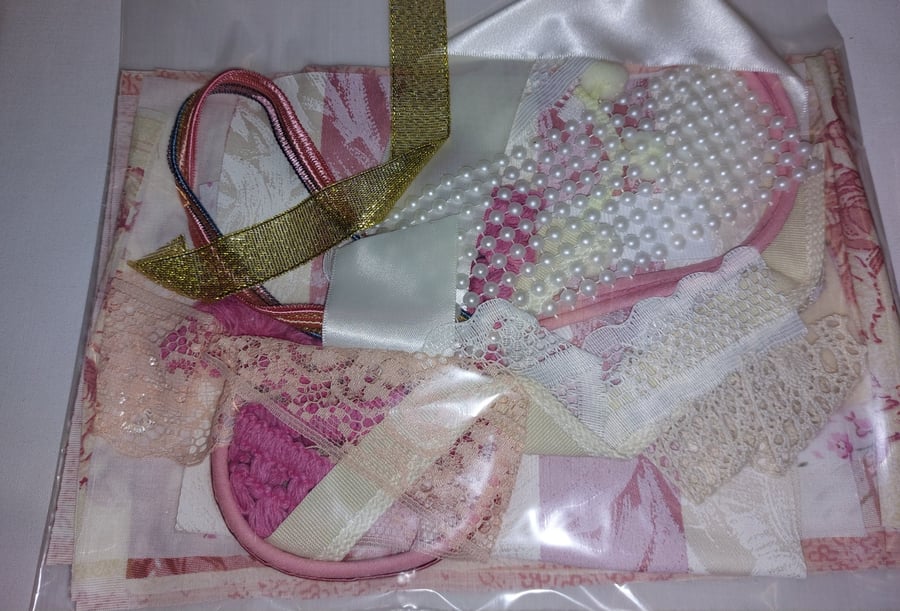 Vintage pink and cream slow stitching kit 