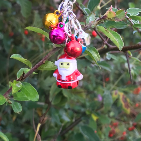 Father Christmas Santa Claus Bell Bag Charm Keyring 
