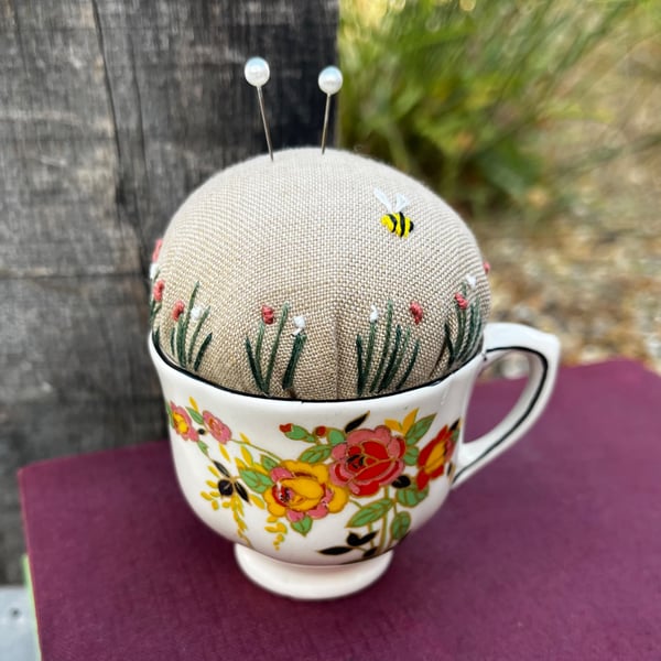Royal Doulton Rosslyn coffee cup embroidered pin cushion