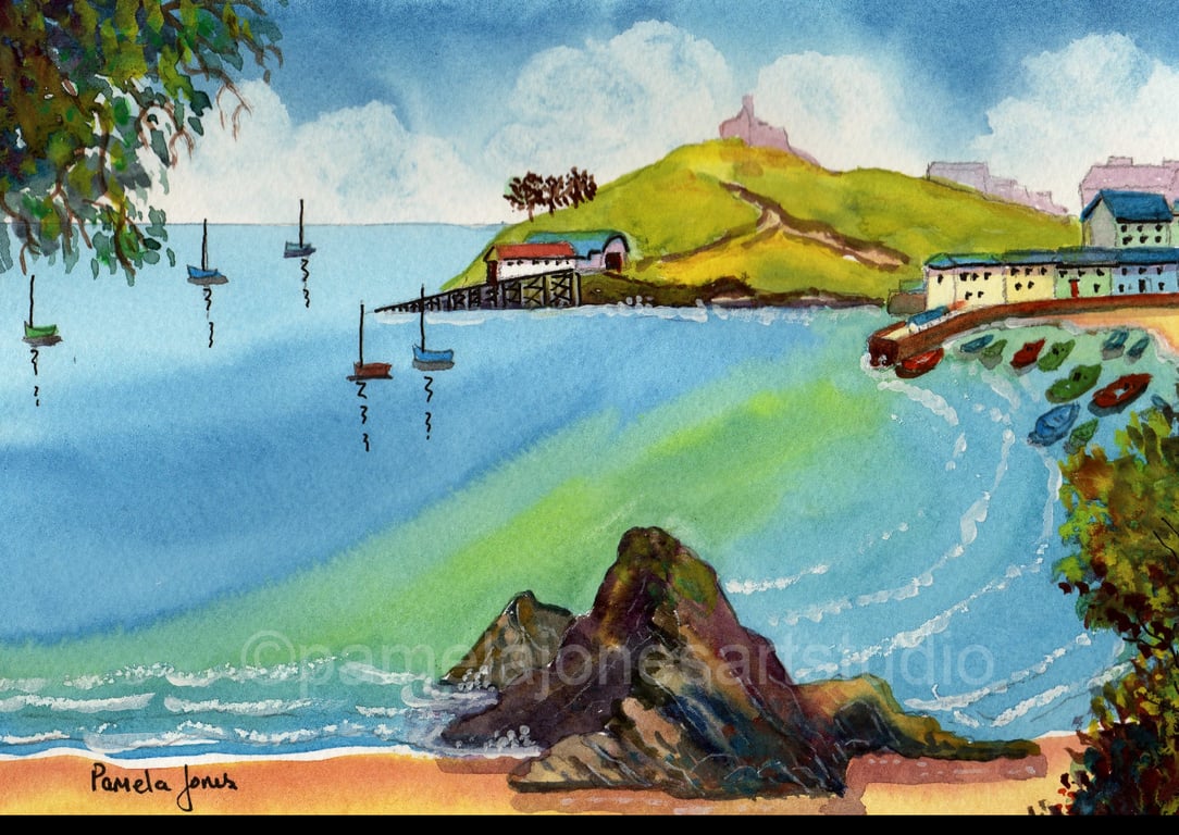 Goscar Rock, North Beach, Tenby, Pembrokeshire, in 14 x 11'' Mount, A5, Blank