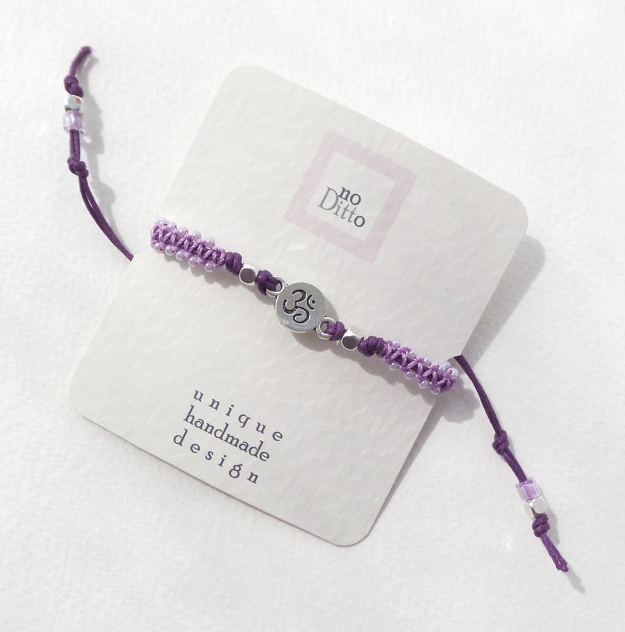 Silver Yoga Purple Bracelet, Lilac Macramé Purple Beaded Bracelet.