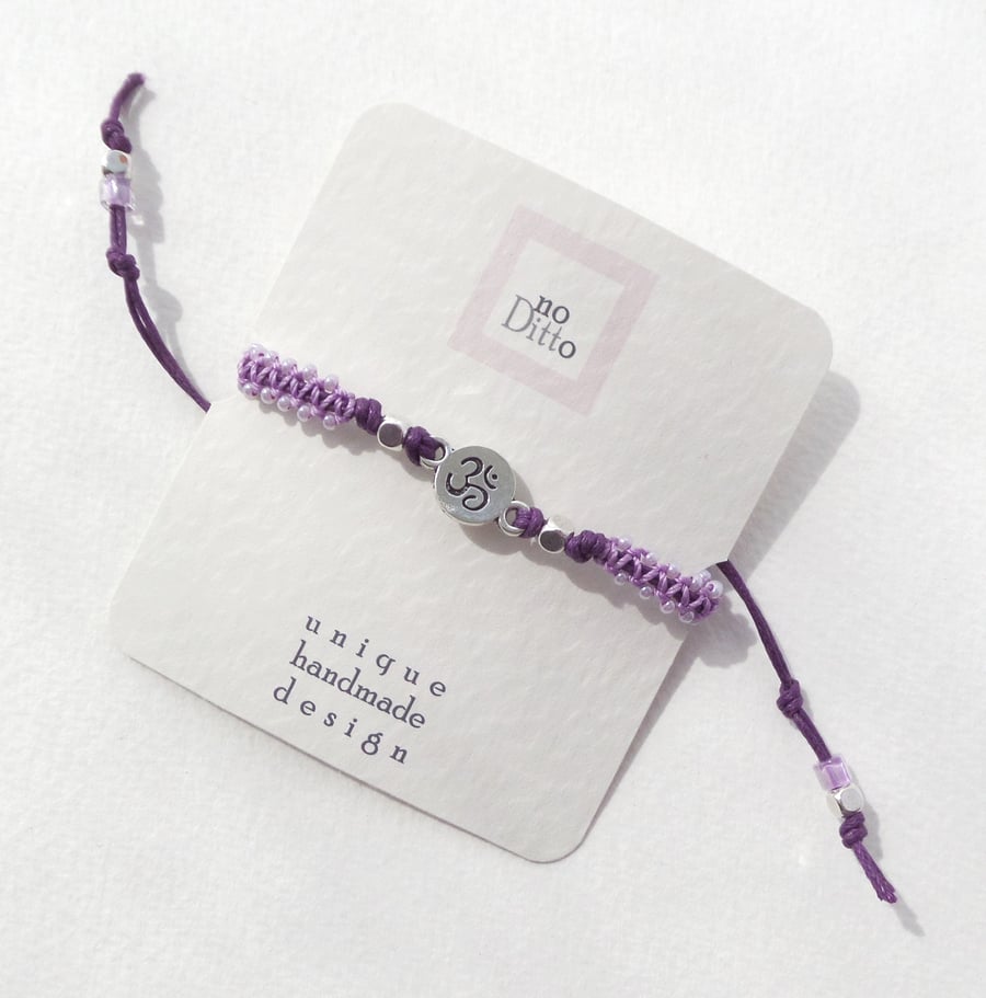 Silver Yoga Purple Bracelet, Lilac Macramé Purple Beaded Bracelet.