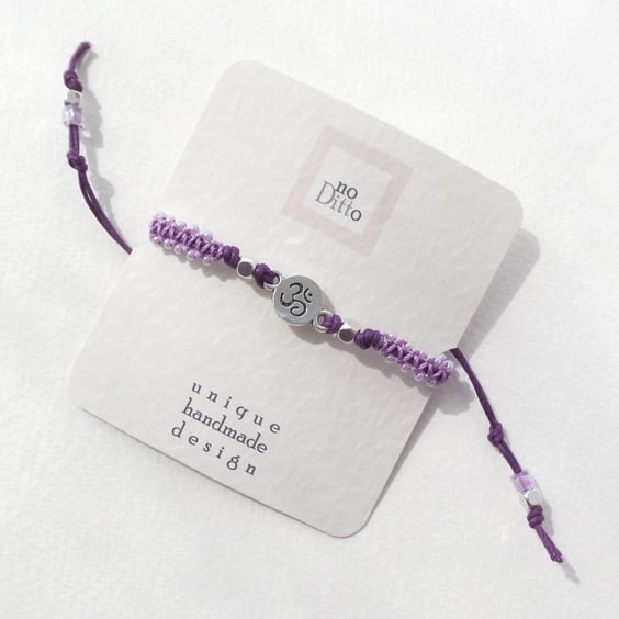 Silver Yoga Purple Bracelet, Lilac Macramé Purple Beaded Bracelet.