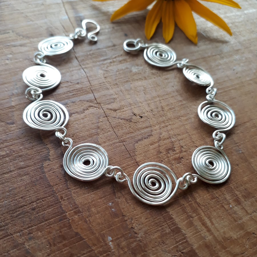 Silver Spiral Bracelet, Anniversary Gifts for Wives