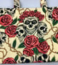 Skulls and roses tote bag, Gothic shopper, handmade in Sussex - Image 6