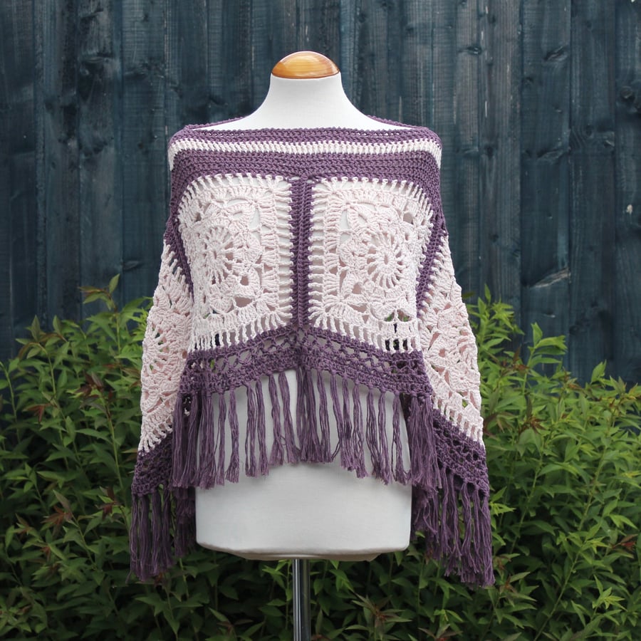 Grape and Pink Marshmallow Crochet Poncho - Design A542