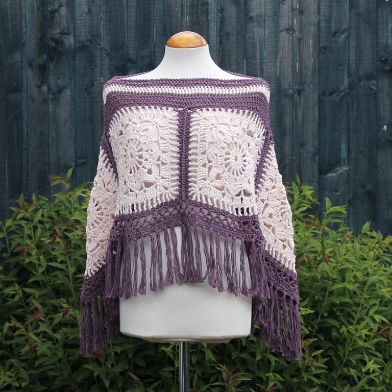 Grape and Pink Marshmallow Crochet Poncho - Design A542
