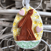 Pottery Easter Egg decoration with moongazing hare and pale pink hearts
