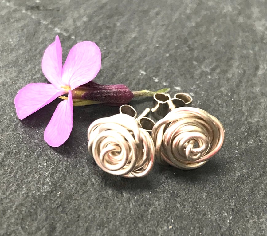 Sterling Silver Rose Stud Earrings