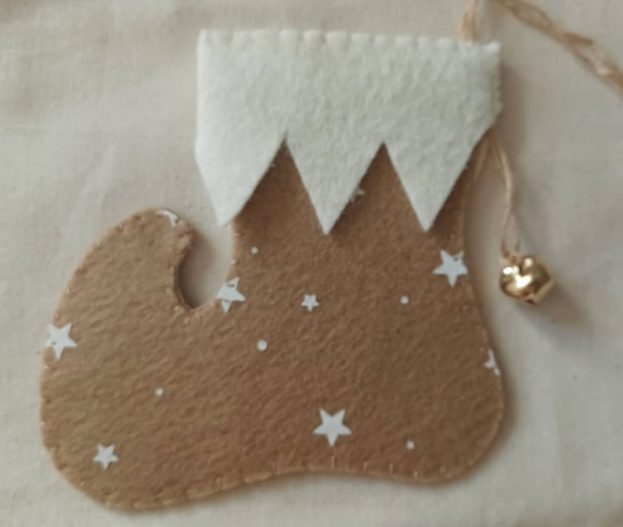 Handmade Elf Boot Christmas Hanging Coffee and White