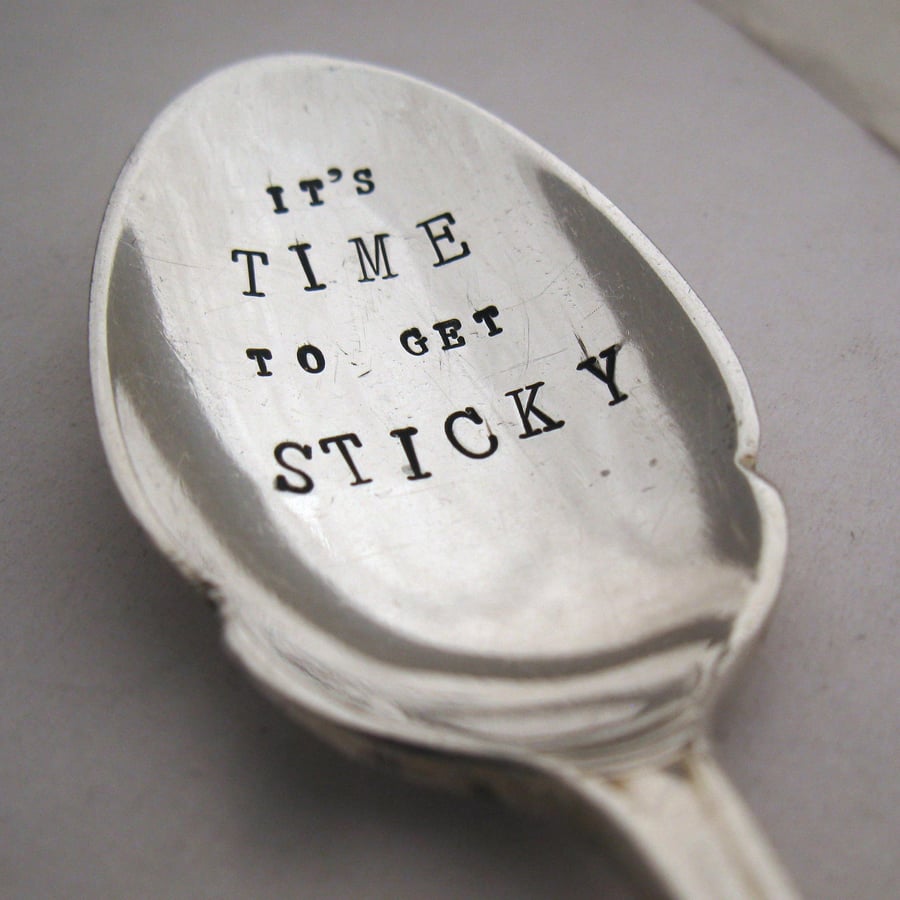 Jam Spoon, Handstamped Vintage Preserve Spoon, It's Time to get Sticky