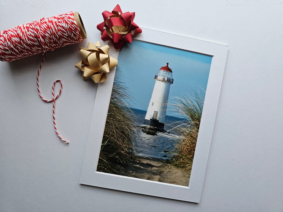 Point of Ayr Lighthouse, Talacre 7" x 5" (18cm x 13cm) Photo Print with Mount