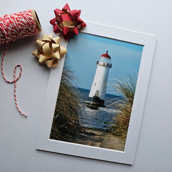 Point of Ayr Lighthouse, Talacre 7" x 5" (18cm x 13cm) Photo Print with Mount