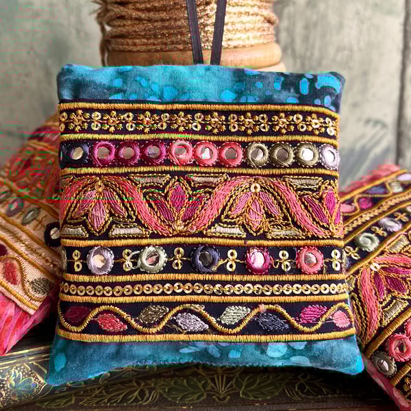 Handmade lavender bag, Indian embroidered trim, scented gift, letterbox gift