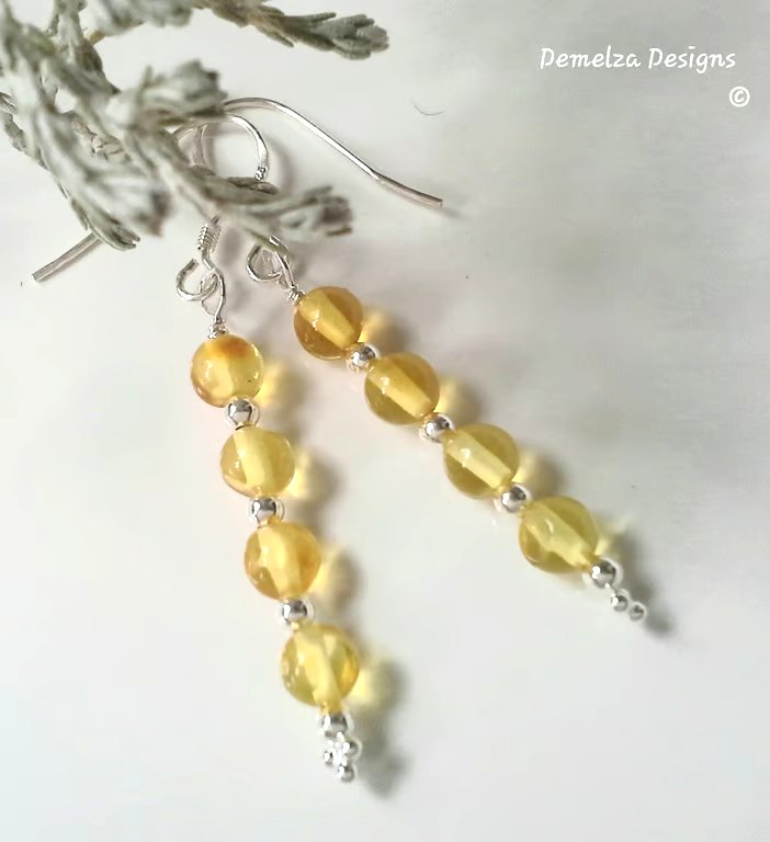 Honey Baltic Amber Drop Sterling Silver Earrings