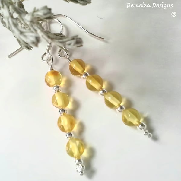 Honey Baltic Amber Drop Sterling Silver Earrings