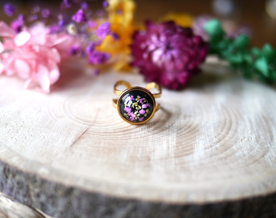 Pink and Yellow Blossom Gold Ring - Hypoallergenic
