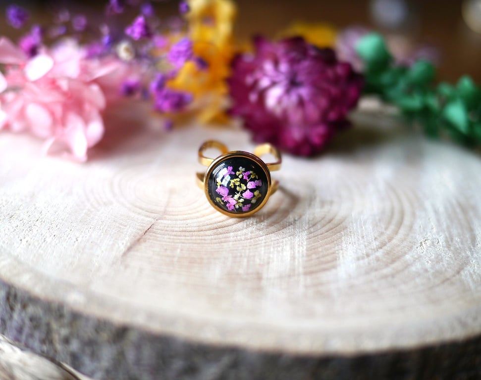 Pink and Yellow Blossom Gold Ring - Hypoallergenic