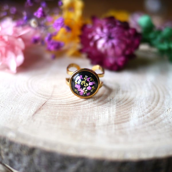 Pink and Yellow Blossom Gold Ring - Hypoallergenic