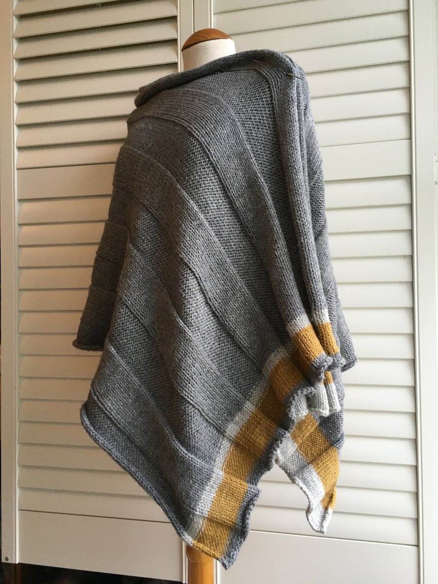 Hand Knitted Grey and Ocher Wrap