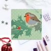 Robin and Holly Christmas Card - British Bird, eco friendly