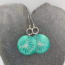 Teal aluminium circle tree earrings with silver ring
