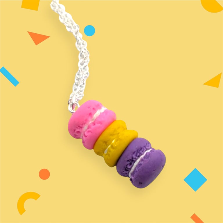 Macaron Miniature Cake Stack Necklace Kawaii Polymer Clay Jewellery Gift for Her