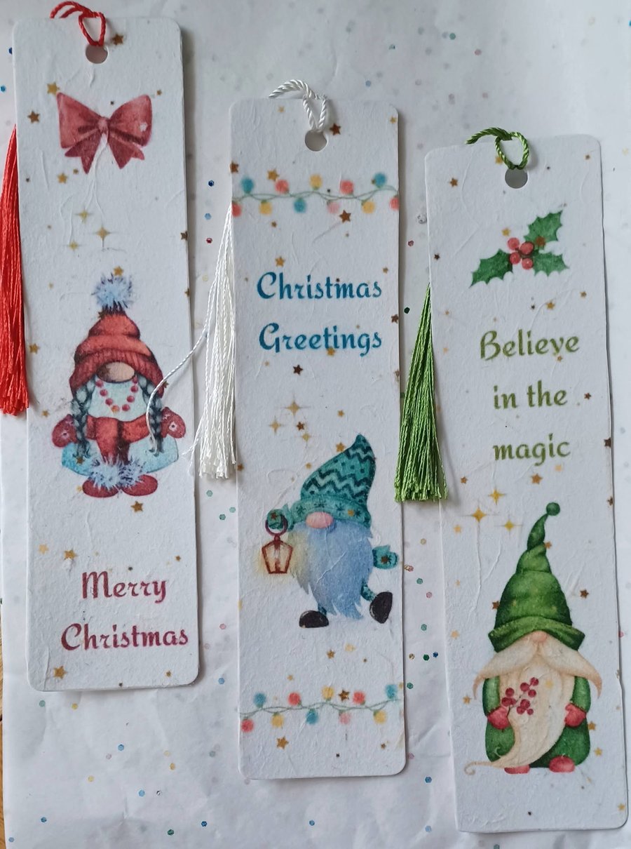 Image of Set of 3 Handmade Gnome Christmas Bookmarks