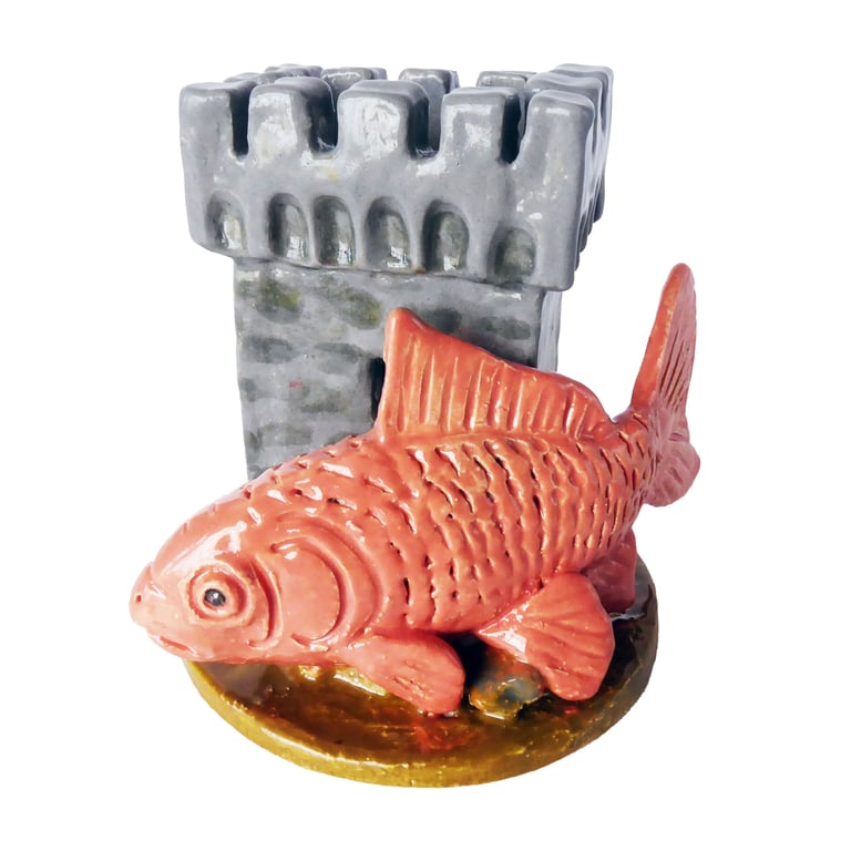 Goldfish and Castle Mini Ceramic Sculpture - Hand Built