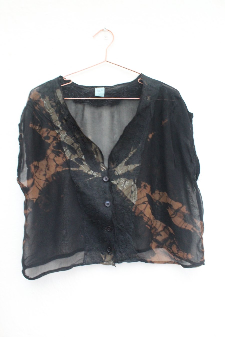 Ladies Vintage 90's reworked black and bronze tie dye blouse,festival,hippie top