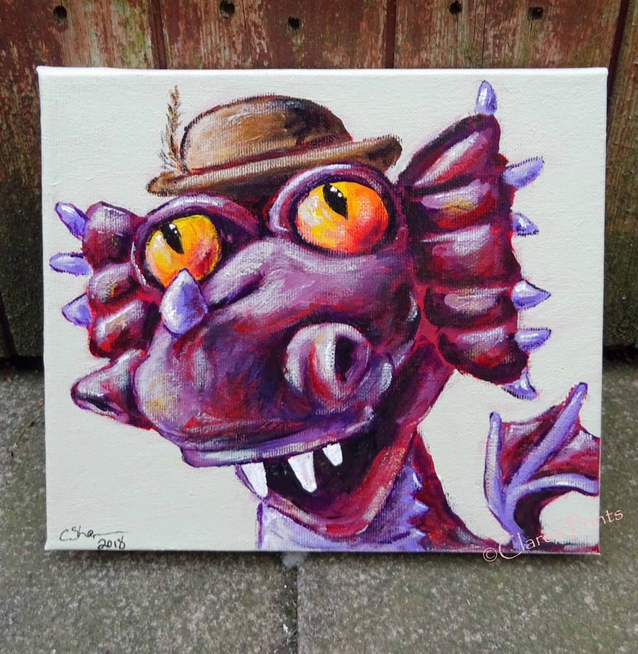 Steampunk Dragon Art Original Acrylic Painting 