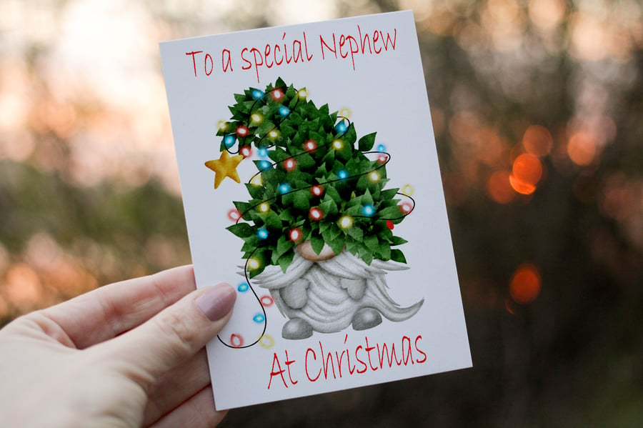Special Nephew Gnome Christmas Card, Nephew Christmas Card, Personalized Card 