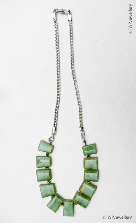 Jade Rectangles Silver Chain Necklace