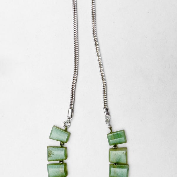 Jade Rectangles Silver Chain Necklace