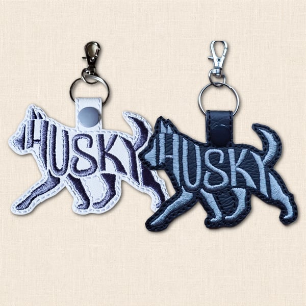 Husky Keyring - Embroidered Dog Word Art Bag Charm