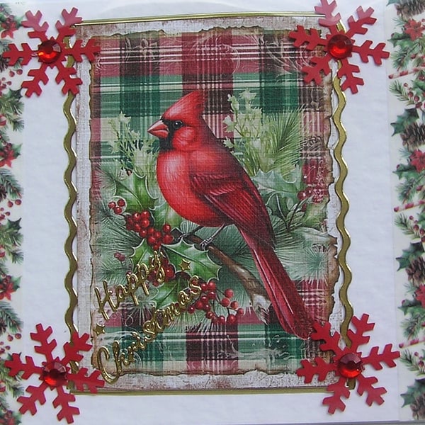 Happy Christmas Hand Crafted Decoupage Christmas Card - Happy Christmas 2961
