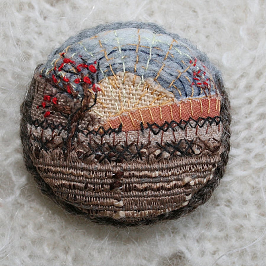 RESERVED FOR EMMA -Embroidered Brooch - Winter Sun 