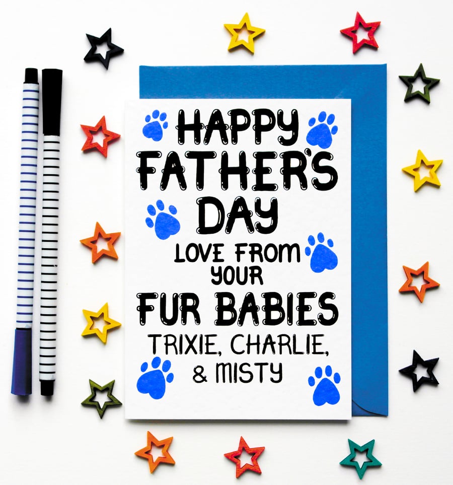 Personalised Fathers Day Card For Dad From Fur Babies, Dogs, Cats