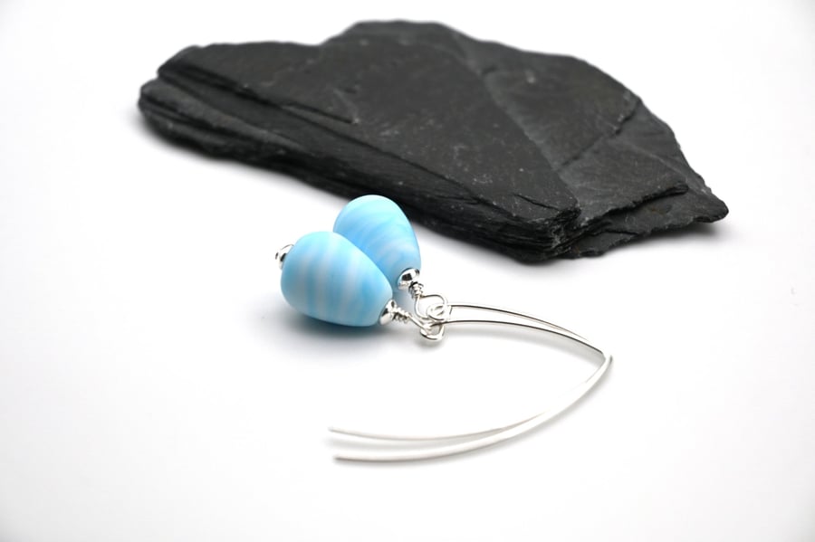 blue sea lampwork glass teardrop earrings